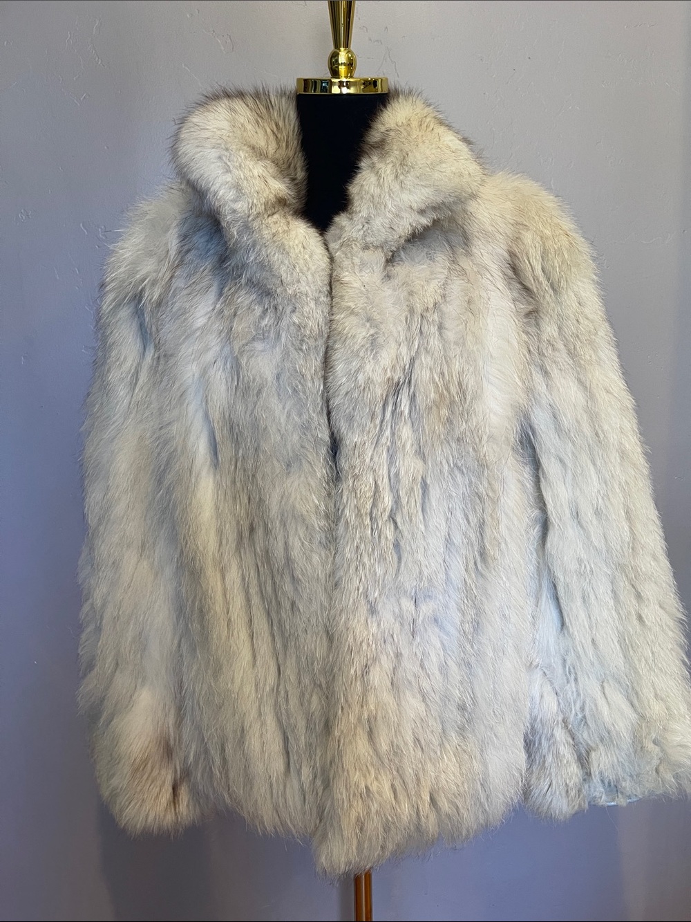 Vintage SAGA FOX Genuine White Fox Fur Chubby Coat Jacket Cream Premium S